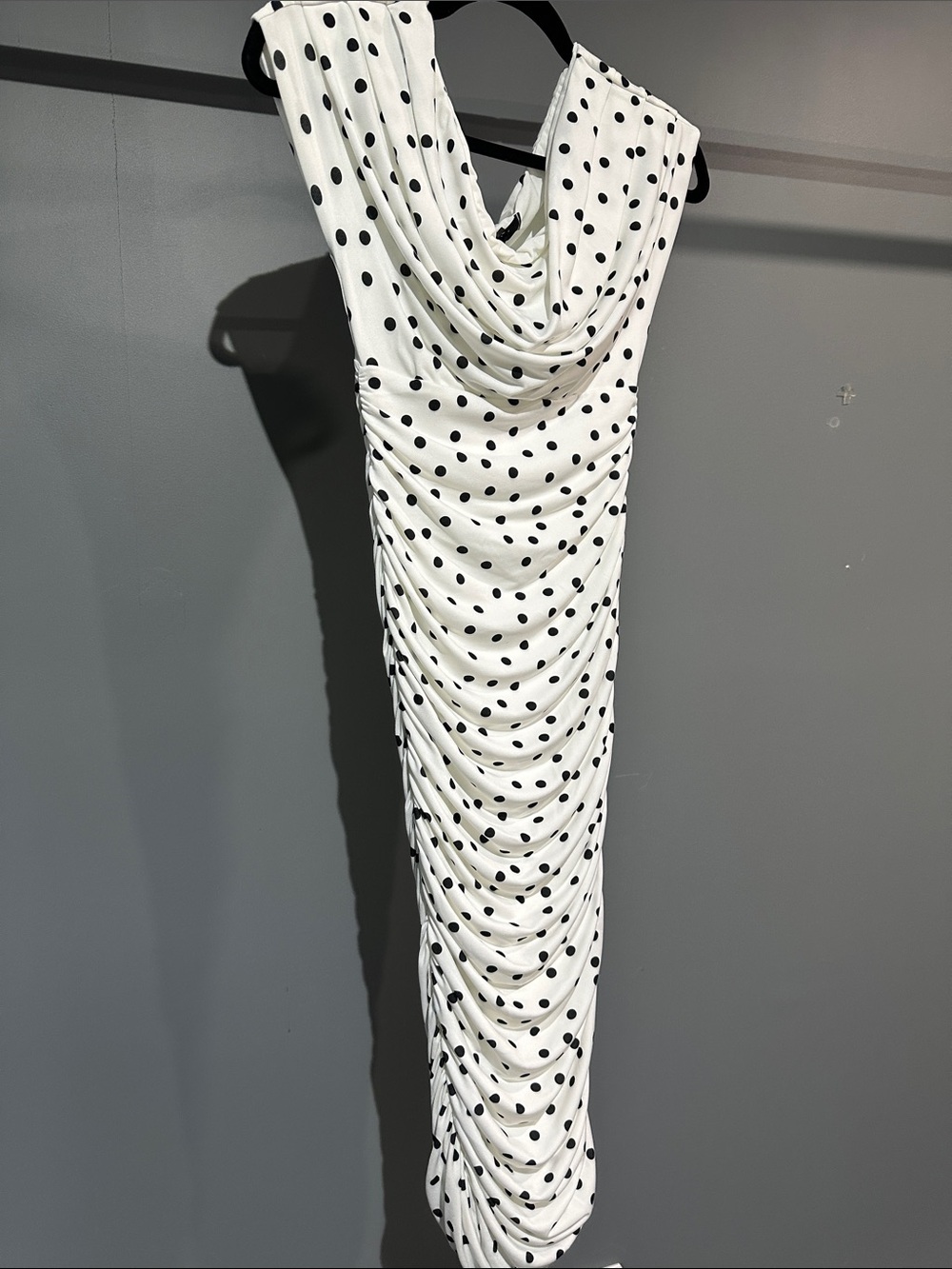 Club L London White & Black Polka Dot Draped Maxi Dress